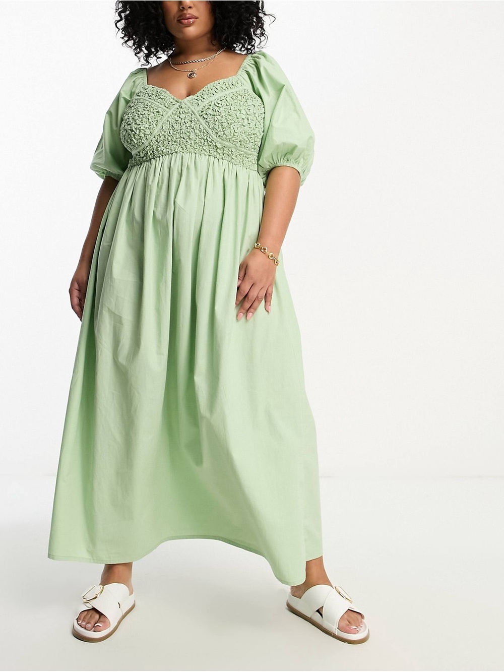 Asos Design Curve Sage Green Shirred Corset Midi Dress